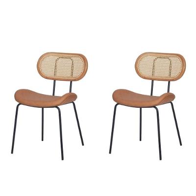 Kit 2 Cadeiras Toscana Fratini Aço Preto Encosto Madeira Tela Rattan Sintética Assento Pu Caramelo
