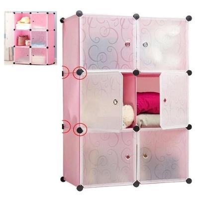 Guarda-roupa Modular Portátil Rosa Com 6 Portas E Arara Cabideiro – Organizador Multiuso Para Roupas E Brinquedos