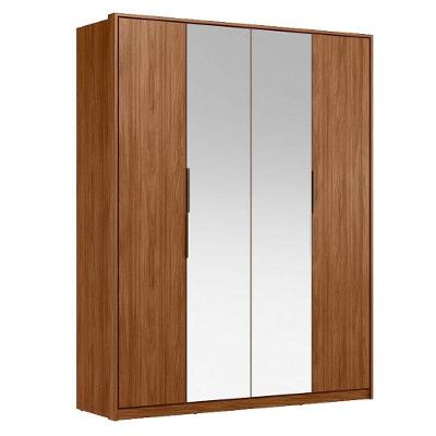 Guarda Roupa Casal Attore D43012k 4 Portas Nogueira Touch Com Espelho Demóbile - Demartêz