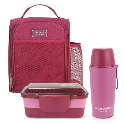 Kit Fitness Joy 3 Peças - Bolsa Térmica + Marmita 2 Andares 950ml + Garrafa Térmica 400ml Vinho