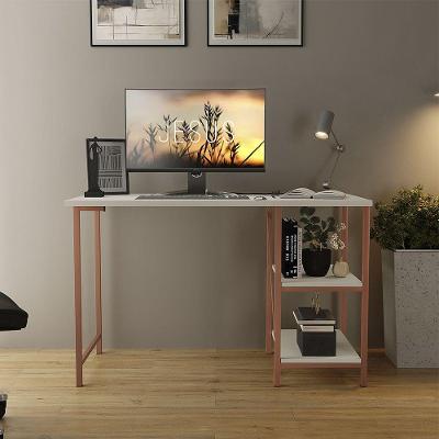 Escrivaninha Retangular Estudo Industrial com Prateleiras Aço 110cm Bronze Off White para Home