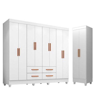 Guarda Roupa Casal Porto 8 Portas E Armário Multiuso Lite Branco Brilho - Móveis Leão