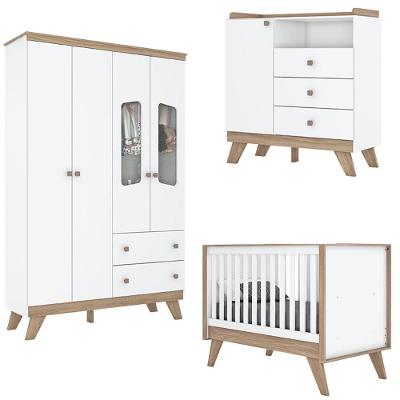 Quarto Infantil 3 Pecas Berco Mini Cama Confete Branco Jequitiba Hp Henn Branco Jequitiba Hp