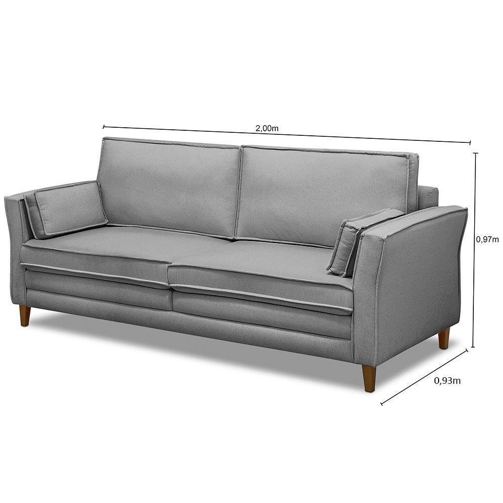 Sofá Living 3 Lugares 200Cm Pés Madeira Efraim F05 Veludo Prata - Mpozenato - 2
