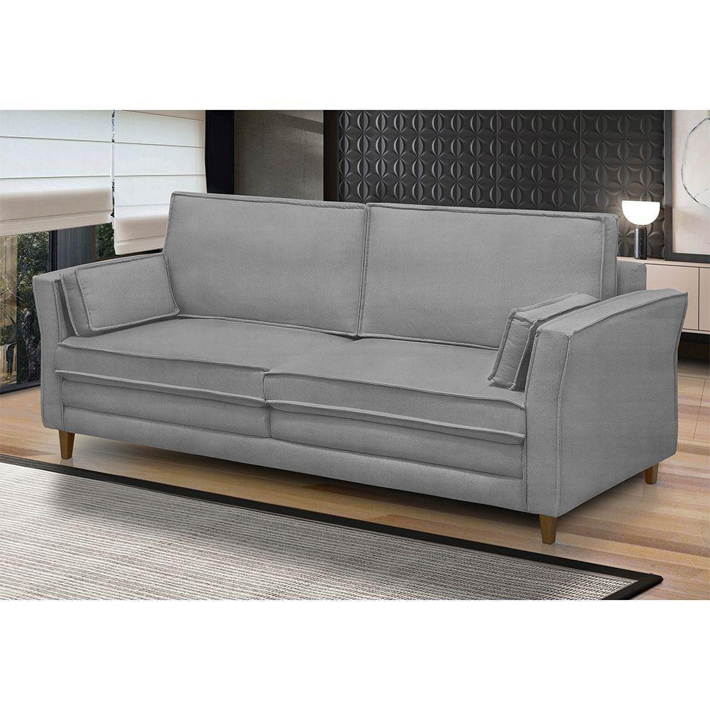 Sofá Living 3 Lugares 200Cm Pés Madeira Efraim F05 Veludo Prata - Mpozenato - 5
