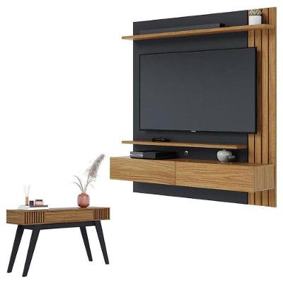 Painel Para Tv Home Suspenso Juriti 1.5 Com Aparador Riviera Noce Milano Preto Acetinado - Colibri