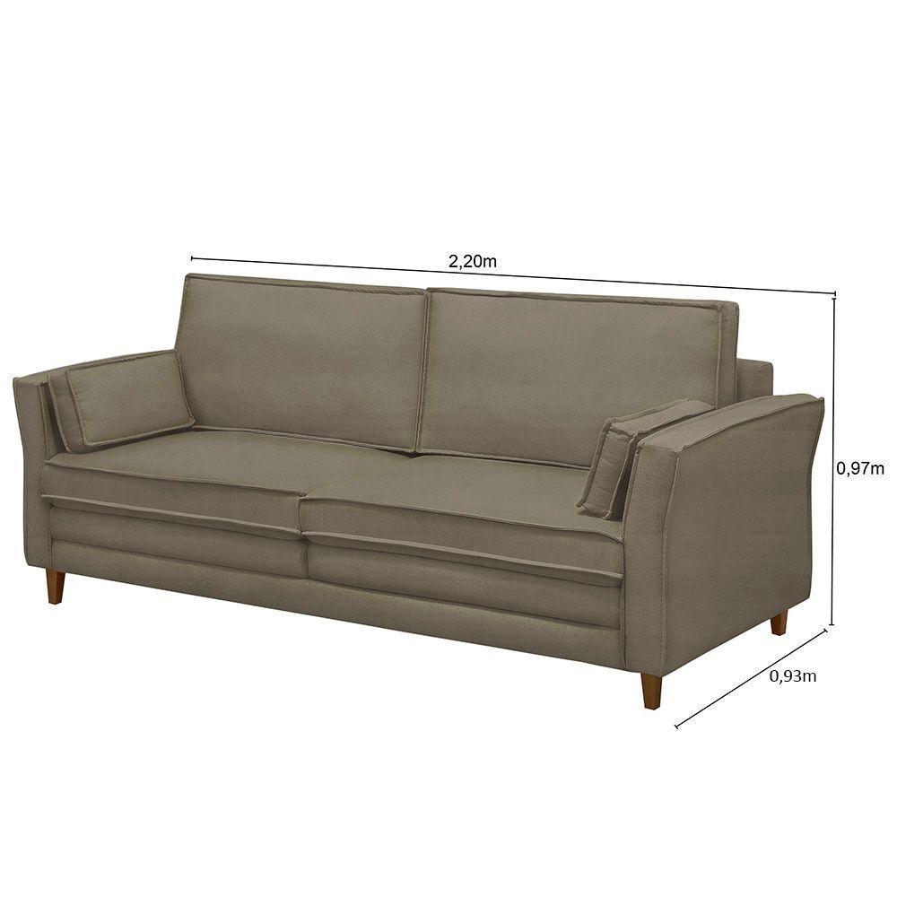 Sofá Living 3 Lugares 220Cm Pés Madeira Efraim F05 Veludo Castor - Mpozenato - 2