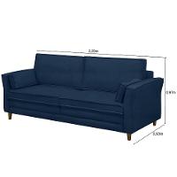 Sofá Living 3 Lugares 220Cm Pés Madeira Efraim F05 Veludo Azul - Mpozenato