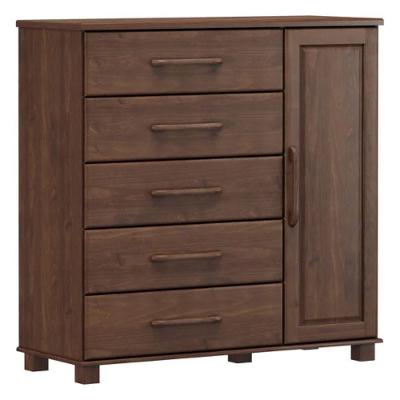 Cômoda 5 Gavetas e 1 Porta Ouro Café em Madeira com Puxadores Clássica 123cm 125cm 47cm