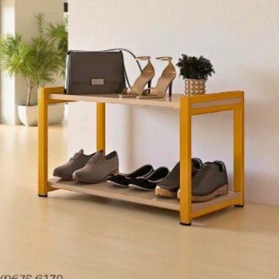 Sapateira Multiuso Atenas Pequena De Metal 2 Prateleiras Mdf Dourado-off White