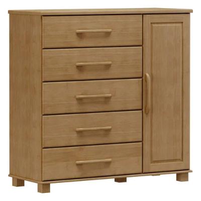 Cômoda 5 Gavetas e 1 Porta Ouro Freijó em Madeira com Puxadores Amadeirado 123cm 125cm