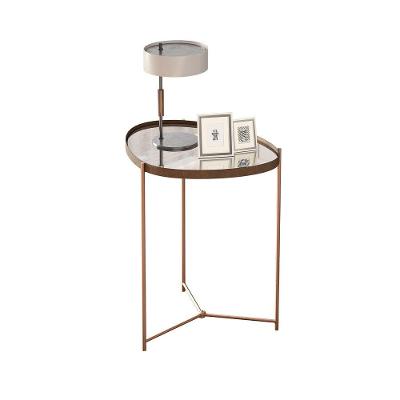 Mesa Lateral Organica Alamanda Castanho Pe Bronze - Moveis Jb