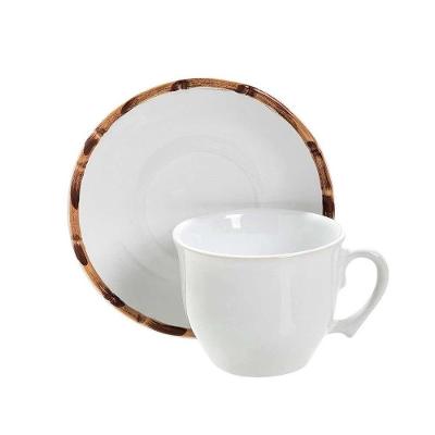 Jogo C/ 2 Xícaras De Café Com Pires Cerâmica Cor Branca Bambu Scalla 100ml