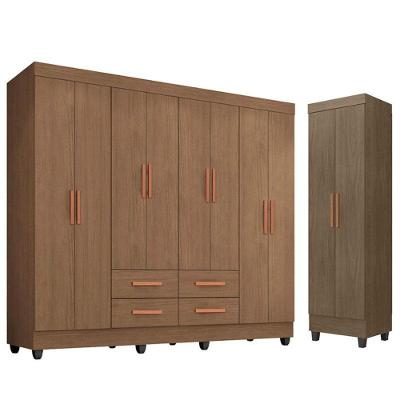Guarda Roupa Casal Porto 8 Portas E Armário Multiuso Lite Carvalho Oak - Móveis Leão