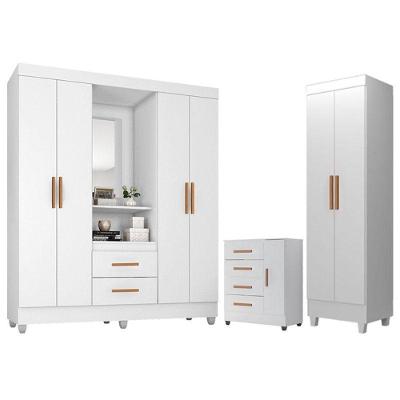 Guarda Roupa Casal Capela Com Cômoda 4 Gavetas 1 Porta E Armário Multiuso Lite Branco Brilho - Móveis Leão