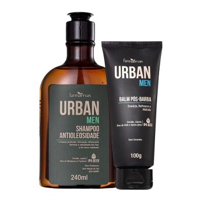 Kit Shampoo Antioleosidade E Balm Pós Barba Hidratante Masculino Urban Men Farmaervas