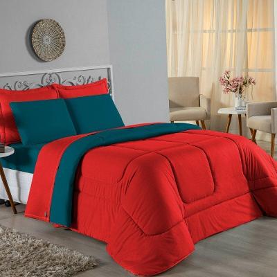 Edredom Queen Nobre 1 Peça Dupla Face 2,40m X 2,60m Malha 100% Algodão - Vermelho / Petróleo