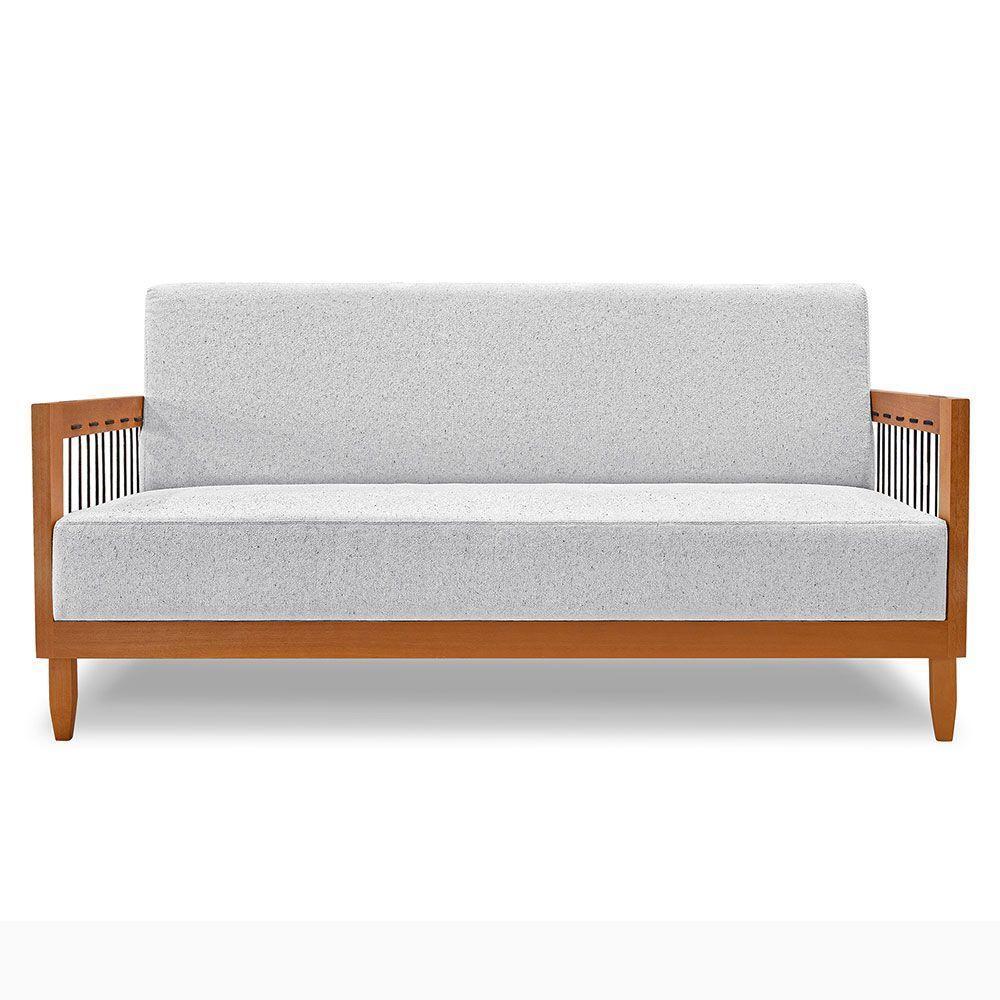 Sofá Living 2 Lugares Marilia 1,60m Linho Cinza Base Em Madeira Castanho - Pallazio - 7