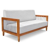 Sofá Living 2 Lugares Marilia 1,60m Linho Cinza Base Em Madeira Castanho - Pallazio - 1