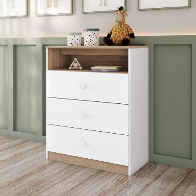 Cômoda Magia 3 Gavetas Inclui Nicho Para Decoracao Branco Com Jequitibá