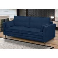 Sofá Living 3 Lugares 180Cm Pés Madeira Efraim F05 Veludo Azul - Mpozenato - 4