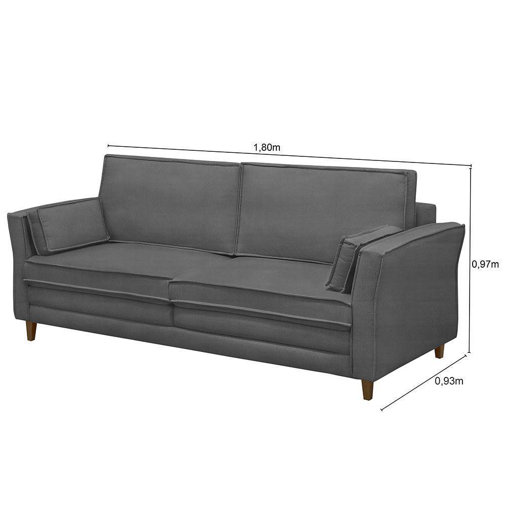 Sofá Living 3 Lugares 180Cm Pés Madeira Efraim F05 Veludo Grafite - Mpozenato - 2