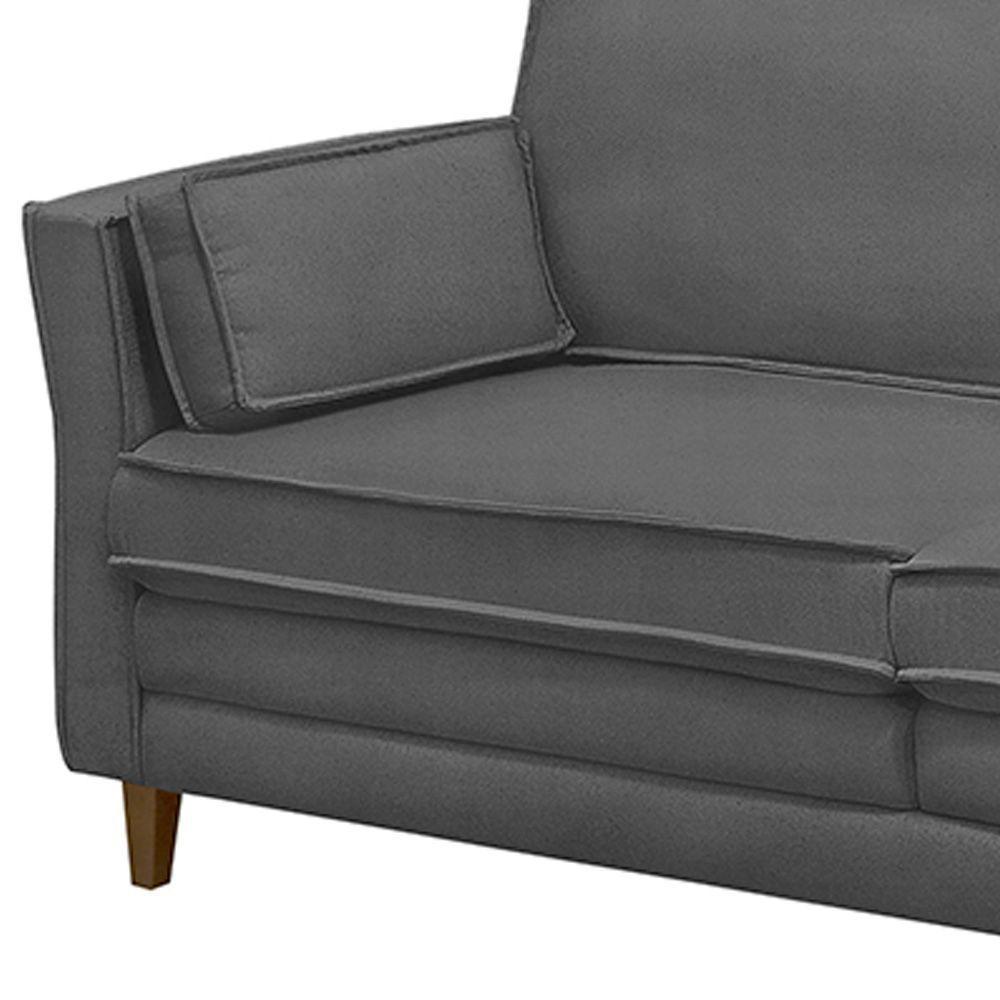 Sofá Living 3 Lugares 180Cm Pés Madeira Efraim F05 Veludo Grafite - Mpozenato - 4