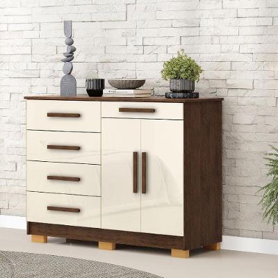 Cômoda Sapateira Sirius 2 Portas 5 Gavetas 122cm MDF Imbuia Champanhe