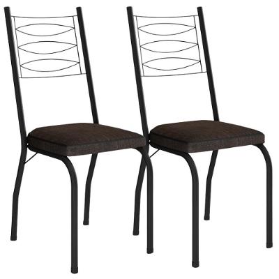 Kit 2 Cadeiras Tubular Europa 262 Preto Assento Madeira Imbuia Artef Madeira Imbuia