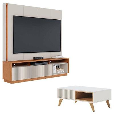 Estante Home Theater Jordão Off White Freijó Com Mesa De Centro Jeri Off White Freijó - Colibri