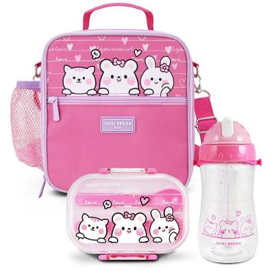 Kit Infantil 3pçs - Bolsa Térmica, Pote P/ Lanche 400ml E Garrafa 460ml - Pink