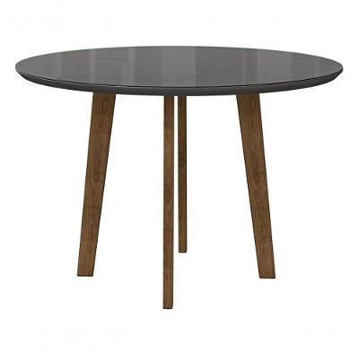 Mesa De Jantar Redonda Turmalina 4 Lugares Pés Oblongo Cinza Com Vidro - Rv Moveis
