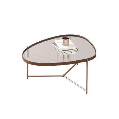 Mesa De Centro Organica Alamanda Castanho Pe Bronze - Moveis Jb