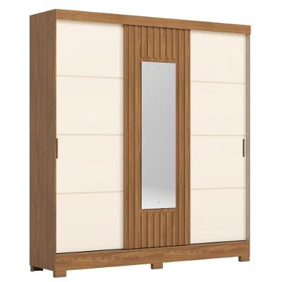 Guarda Roupa Casal 3 Portas Deslizantes Com Espelho 200 Cm B376 Briz Nature Off White