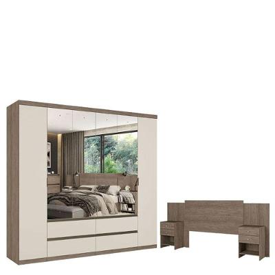 Guarda Roupa Casal Nobre 6 Portas Full Glass Rustic Off White E Cabeceira Formosa Rustic- Thb