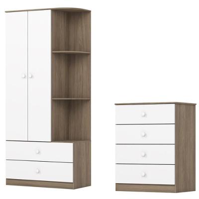 Guarda Roupa 2 Portas E Comoda 4 Gavetas Labirinto Rustico Branco Henn Rustico Branco