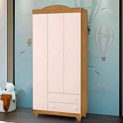 Roupeiro Lara 3 Portas 2 Gavetas Mdf Compacto Minimalista Rosa Nature