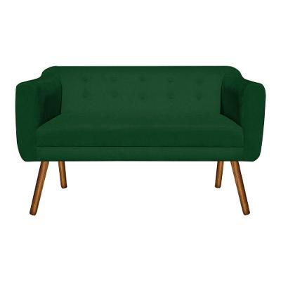 Sofá Retrô Namoradeira Júlia 2 Lugares Suede Verde Pés Palito Castanho - D'rossi