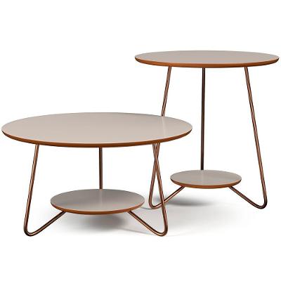 Kit Mesa De Centro E Apoio Liz Off White Com Freijo