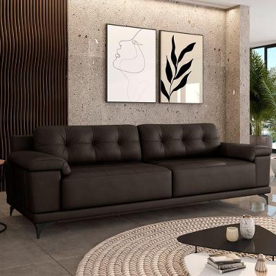 Sofá Living 4 Lugares 252cm Agostino Pés Design Em Ferro Couro Marrom G52 - Gran Belo