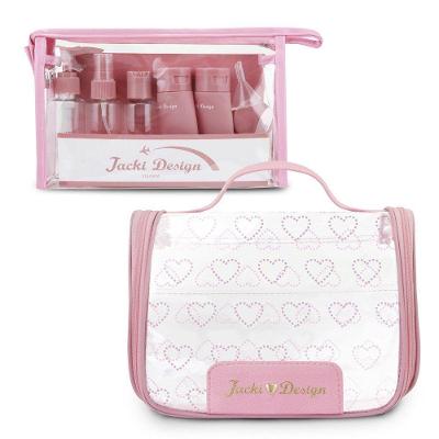 Kit Necessaire Transparente Com Frascos – Ideal Para Viagens E Bagagem De Mão - Rosa