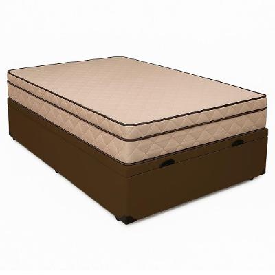Cama Baú Casal 138 Tecido Sintético Marrom Com Colchão Polônia Bello Box - D28 66x138x188
