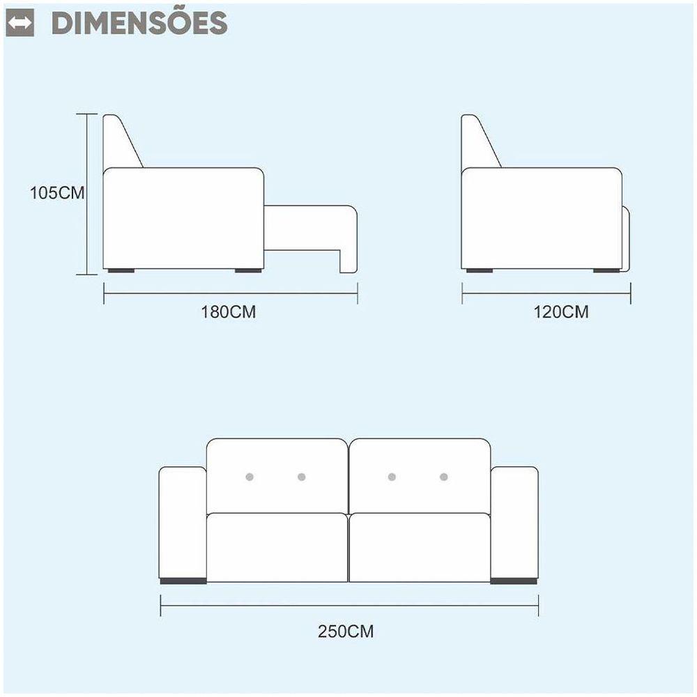 Sofá Larissa 4 Lugares Retrátil Reclinável 2.50m Suede Liso Mundial Estofados Cinza Clássico - 2