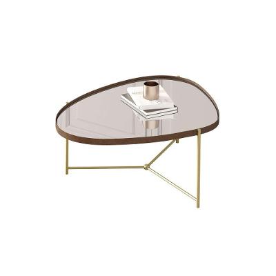 Mesa De Centro Organica Alamanda Castanho Pe Dourado - Moveis Jb