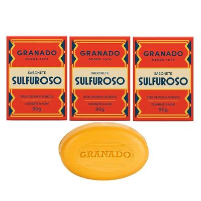 Kit 3 Sabonete Sulfuroso Granado Pele Oleosa Combate Acne Enxofre Base Begetal Em Barra 90g