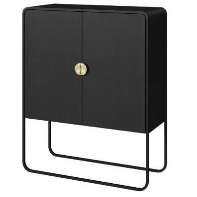 Balcão Buffet Orgânico Luna Artesano 90 Cm (larg) Em Mdp Nero Duas Portas Base Metal Preto