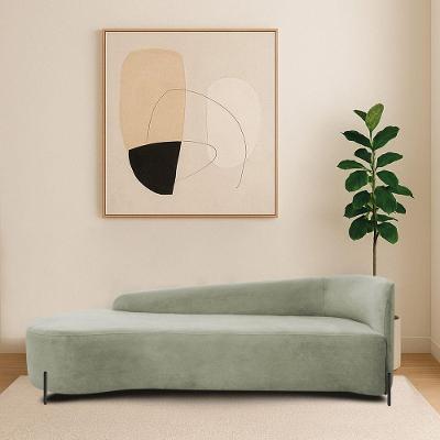Divã Recamier Orgânico França 160cm Lado Esq Pés Metal Preto Bouclé Cor Verde Oliva