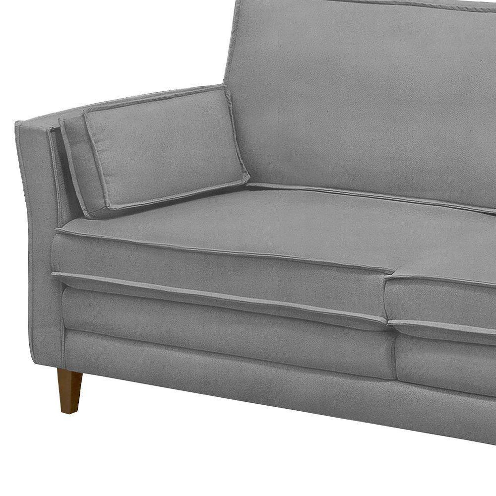 Sofá Living 3 Lugares 220Cm Pés Madeira Efraim F05 Veludo Prata - Mpozenato - 3