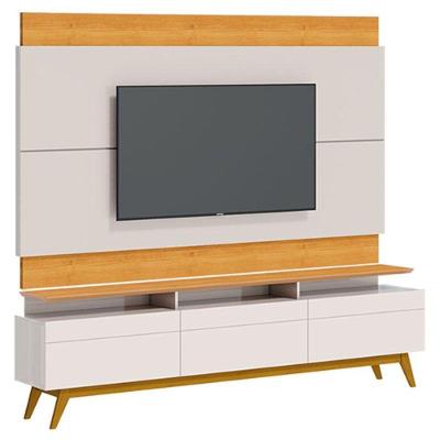 Rack Bancada 3 Gavetas Com Nicho E Painel Para Tv Classic 2.2 Off White Nature - Imcal