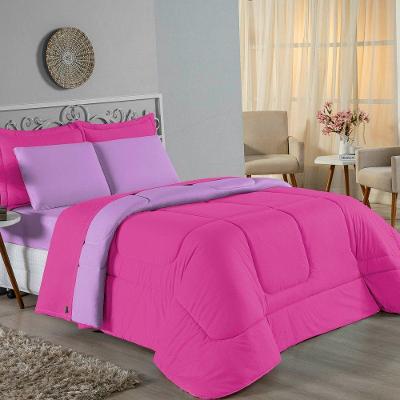 Edredom Solteiro Nobre 1 Peça Dupla Face 1,60m X 2,40m Malha 100% Algodão - Pink / Lilás